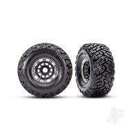 Wheels & Tyres, Assembled, Glued, left (1), right (1) (Black with Satin beadlock wheels, Maxx Slash belted tyres, foam inserts) (17mm splined) (TSM rated)