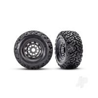 Wheels & Tyres, Assembled, Glued, left (1), right (1) (Charcoal Grey wheels, Maxx Slash belted tyres, foam inserts) (17mm splined) (TSM rated)