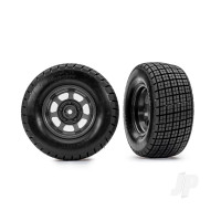Wheels & Tyres, Assembled, Glued (dirt oval, Graphite Grey wheels, Hoosier tyres, foam inserts) (2) (2WD front only)