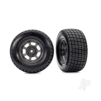 Wheels & Tyres, Assembled, Glued (dirt oval, Graphite Grey wheels, Hoosier tyres, foam inserts) (2) (4WD front/rear, 2WD rear only)