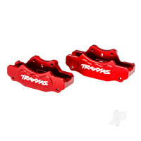 Brake calipers, front (left & right) (red-anodised 6061-T6 aluminium), 3x10mm CS (with threadlock) (4), 2.5x8mm BCS (with threadlock) (4)