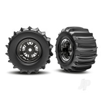 Wheels & Tyres, assembled, glued (Pro Scale Sand Car Race black chrome wheels, belted paddle tyres, dual profile (3.6" outer, 4.7" inner), foam inserts) (rear) (1 left, 1 right)