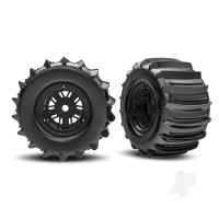 Wheels & Tyres, assembled, glued (Pro Scale Sand Car Race black wheels, belted paddle tyres, dual profile (3.6" outer, 4.7" inner), foam inserts) (rear) (1 left, 1 right)