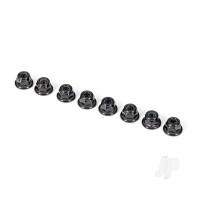Nuts, 3mm nylon locking, flanged, Black (8)