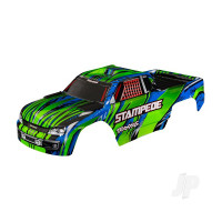 Body, Stampede (also fits Stampede VXL), Green (painted, decals applied) (assembled with front & rear body mounts for clipless mounting)