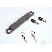 Battery hold-down plate (Grey) / metal posts (2 pcs) / Body clips (2 pcs)