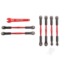 Turnbuckles, aluminium (Red-anodised), camber links, 58mm (4 pcs) / Front toe links, 61mm (2 pcs) (assembled with rod ends and hollow balls) / aluminium 5mm wrench (Red-anodised)