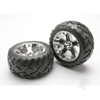 Wheels & Tyres, assembled, glued (All Star chrome wheels, Anaconda Tyres, foam inserts) (nitro front) (1 Left, 1 Right)