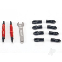 Toe links, Slayer (Tubes 7075-T6 aluminium, Red) (74mm, fits Front or Rear) (2 pcs) / rod ends, Rear (4 pcs) / rod ends, Front (4 pcs) / wrench (1pc)