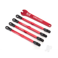 Toe links, aluminium (Red-anodised) (4 pcs) (assembled with rod ends and threaded inserts)