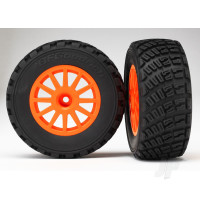 Wheels & Tyres, assembled, glued (orange wheels, gravel pattern Tyres, foam inserts) (2) (TSM rated)
