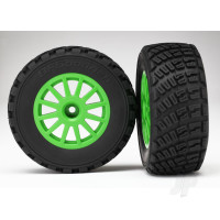 Wheels & Tyres, assembled, glued (green wheels, gravel pattern Tyres, foam inserts) (2) (TSM rated)