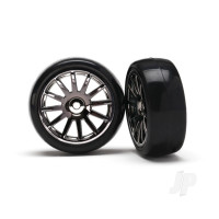 Wheels & Tyres, assembled, glued (12-spoke Black Chrome wheels, slick tyres) (2)