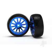 Wheels & Tyres, assembled, glued (12-spoke Blue Chrome wheels, slick tyres) (2)