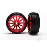 Wheels & Tyres, assembled, glued (12-spoke Red Chrome wheels, slick tyres) (2)