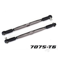 Toe links, X-Maxx (Tubes Grey-anodised, 7075-T6 aluminium, stronger than Titanium) (157mm) (2) / rod ends, assembled with steel hollow balls (4) / aluminium wrench, 10mm (1)