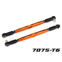 Toe links, X-Maxx (Tubes Orange-anodised, 7075-T6 aluminium, stronger than Titanium) (157mm) (2) / rod ends, assembled with steel hollow balls (4) / aluminium wrench, 10mm (1)