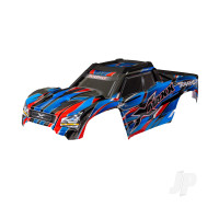 Body, X-Maxx, Blue (painted, decals applied) (assembled with front & rear body mounts, rear body support, and tailgate protector)