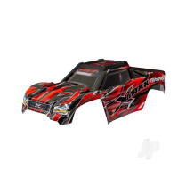 Body, X-Maxx, Red (painted, decals applied) (assembled with front & rear body mounts, rear body support, and tailgate protector)