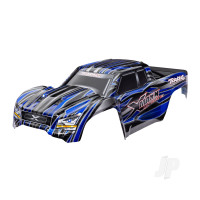 Body, X-Maxx Ultimate, Blue (painted, decals applied) (assembled with front & rear body mounts, rear body support, and tailgate protector)
