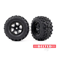 Wheels & Tyres, Assembled, Glued (X-Maxx Black wheels, Sledgehammer belted tyres, dual profile (4.3in outer, 5.7in inner), foam inserts) (left & right)