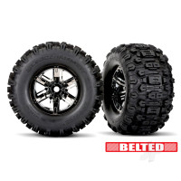 Wheels & Tyres, Assembled, Glued (X-Maxx Black Chrome wheels, Sledgehammer belted tyres, dual profile (4.3in outer, 5.7in inner), foam inserts) (left & right)