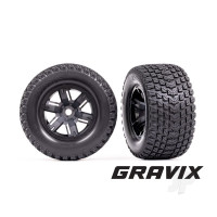 Wheels & Tyres, Assembled, Glued (X-Maxx Black wheels, Gravix Tyres, foam inserts) (left & right)