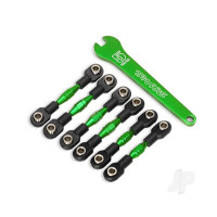 Turnbuckles, aluminium (Green-anodised), camber links, 32mm (Front) (2 pcs) / camber links, 28mm (Rear) (2 pcs) / toe links, 34mm (2 pcs) / aluminium wrench