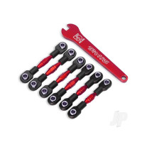Turnbuckles, aluminium (Red-anodised), camber links, 32mm (Front) (2 pcs) / camber links, 28mm (Rear) (2 pcs) / toe links, 34mm (2 pcs) / aluminium wrench