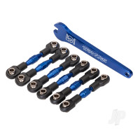 Turnbuckles, aluminium (Blue-anodised), camber links, 32mm (Front) (2 pcs) / camber links, 28mm (Rear) (2 pcs) / toe links, 34mm (2 pcs) / aluminium wrench
