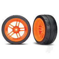 Wheels & Tyres, assembled, glued (split-spoke orange wheels, 1.9" Response Tyres) VXL Rated (extra wide, rear) (2)