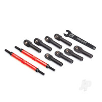 Toe links, E-Revo VXL (Tubes Red-anodised, 7075-T6 aluminium, stronger than Titanium) (144mm) (2 pcs) / rod ends, assembled with Steel hollow balls (8 pcs) / aluminium wrench, 10mm (1pc)