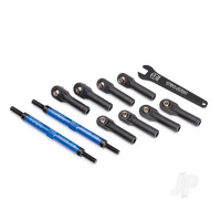 Toe links, E-Revo VXL (Tubes Blue-anodised, 7075-T6 aluminium, stronger than Titanium) (144mm) (2 pcs) / rod ends, assembled with Steel hollow balls (8 pcs) / aluminium wrench, 10mm (1pc)