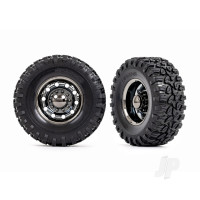 Wheels & Tyres, Assembled, Glued (TRX-6 Big Rig 2.2in Black Chrome wheels, Canyon RT 4.6x2.2in tyres, foam inserts) (rear) (2)/ centre caps (Black Chrome) (2)