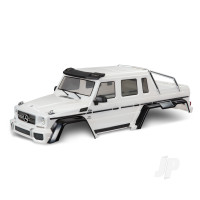 Body, Mercedes-Benz G 63, complete (gloss white metallic) (includes grille, side mirrors, door handles, windshield wipers, & clipless mounting) (requires #8080X & 8828X inner fenders)