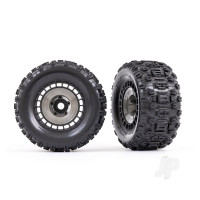 Wheels & Tyres, Assembled, Glued (3.8in Black wheels, Grey wheel covers, Sledgehammer tyres, foam inserts) (2 pcs)