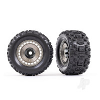 Wheels & Tyres, Assembled, Glued (3.8in Satin Black Chrome wheels, Satin Black Chrome wheel covers, Sledgehammer tyres, foam inserts) (2 pcs)