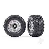 Wheels & Tyres, Assembled, Glued (3.8in Satin Chrome wheels, Satin Chrome wheel covers, Sledgehammer tyres, foam inserts) (2 pcs)