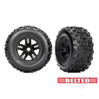 Wheels & Tyres, Assembled, Glued (3.8in Black wheels, belted Sledgehammer tyres, foam inserts) (2)