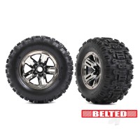 Wheels & Tyres, Assembled, Glued (3.8in Black Chrome wheels, belted Sledgehammer tyres, foam inserts) (2)