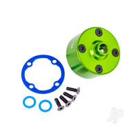 Carrier, differential (aluminium, Green-anodised) / differential bushing / ring gear gasket / 3x10mm CCS (4 pcs)