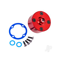 Carrier, differential (aluminium, Red-anodised) / differential bushing / ring gear gasket / 3x10mm CCS (4 pcs)