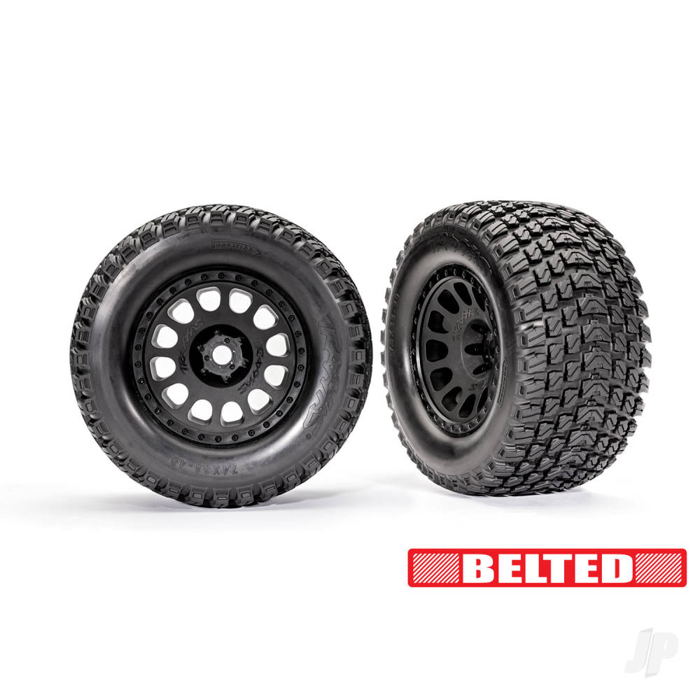 Wheels & Tyres, Assembled, Glued (XRT Race Black wheels, Gravix belted tyres, dual profile (4.3in outer, 5.7in inner), foam inserts) (left & right)