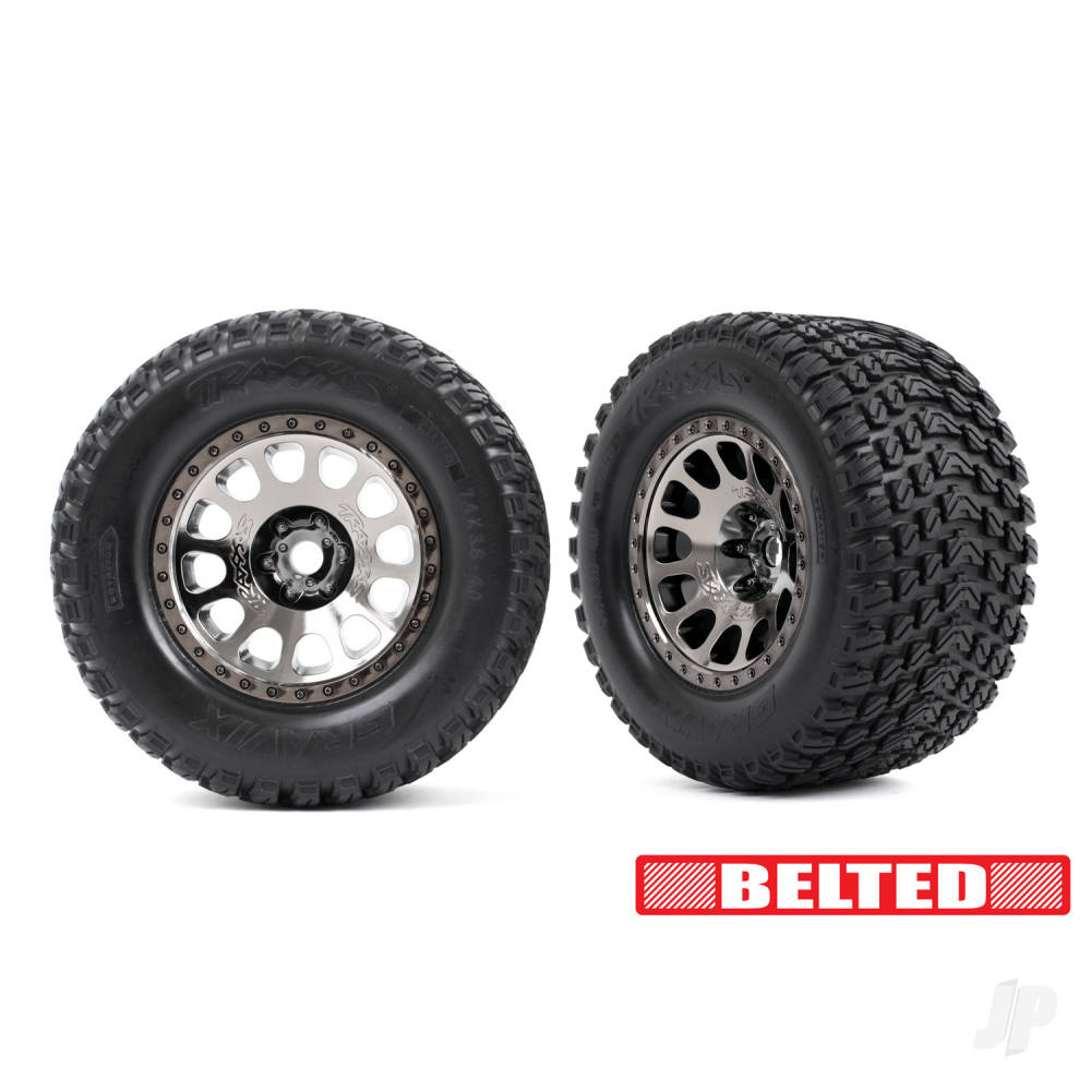Wheels & Tyres, Assembled, Glued (XRT Race Black Chrome wheels, Gravix belted tyres, dual profile (4.3in outer, 5.7in inner) foam inserts) (left & right)