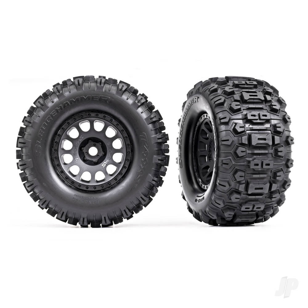 Wheels & Tyres, Assembled, Glued (XRT Race Black wheels, Sledgehammer Tyres, foam inserts) (left & right)