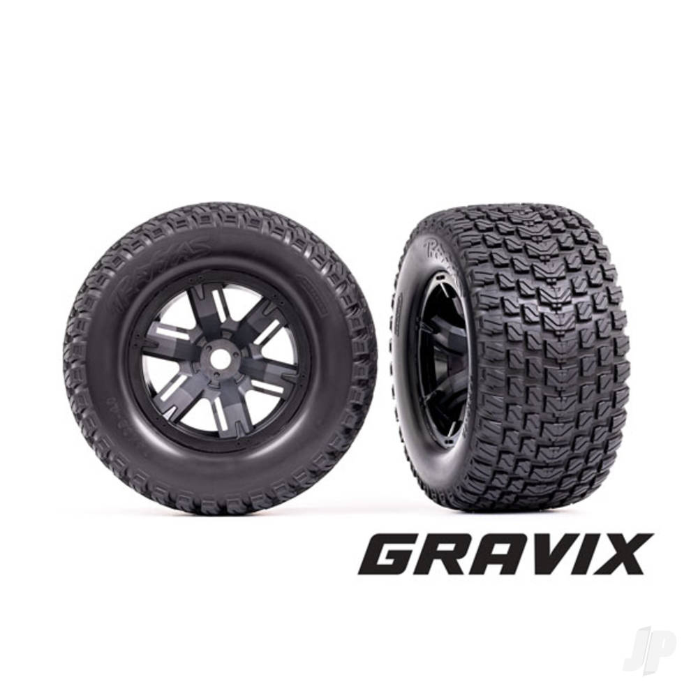 Wheels & Tyres, Assembled, Glued (X-Maxx Black wheels, Gravix Tyres, foam inserts) (left & right)