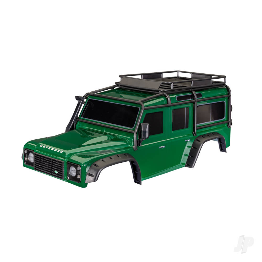 Body, Land Rover Defender, Green (complete with ExoCage, fuel canisters, jack, spare tyre mount & clipless mounting)