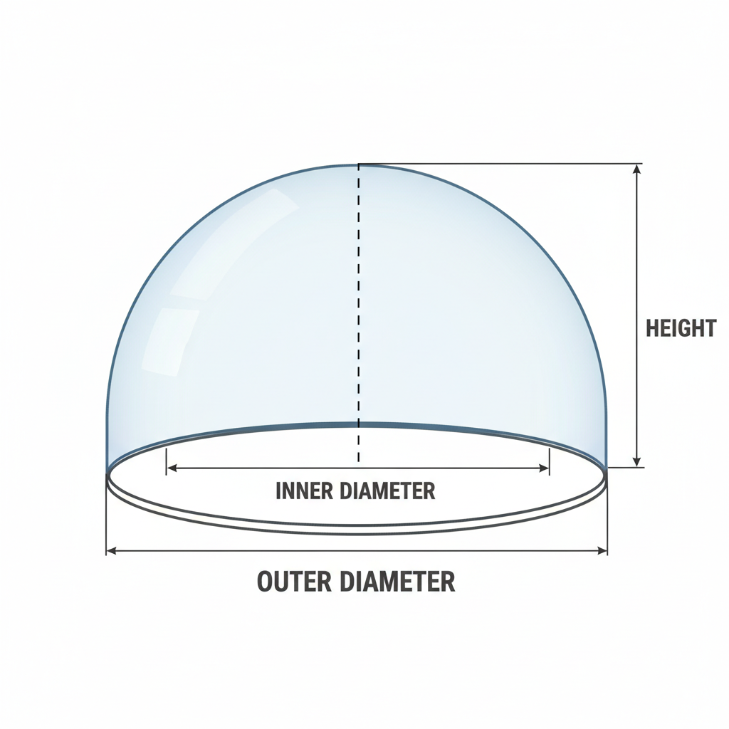 Diagram of hemisphere showing outer diameter, inner diameter, and height